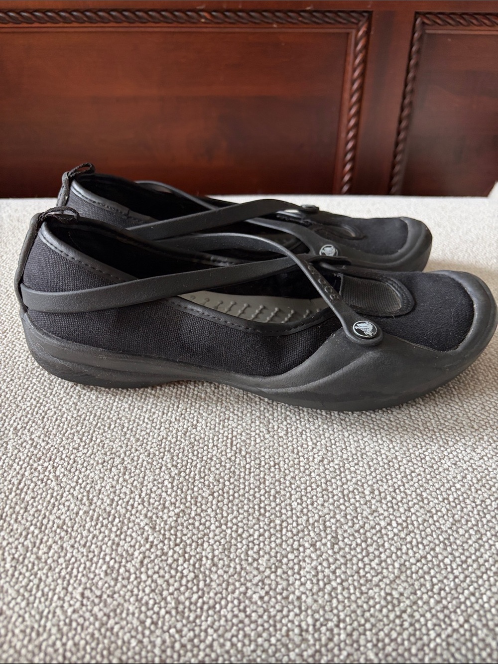 CROCS Black Cross-Strap Mary Jane Flats - Picture 3 of 7